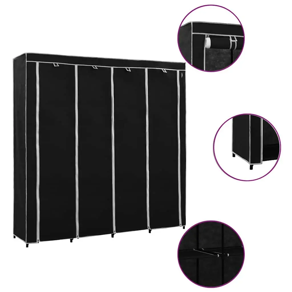 Wardrobe Storage Cabinet Black 175x45x170cm Four Compartments Clothes Organiser
