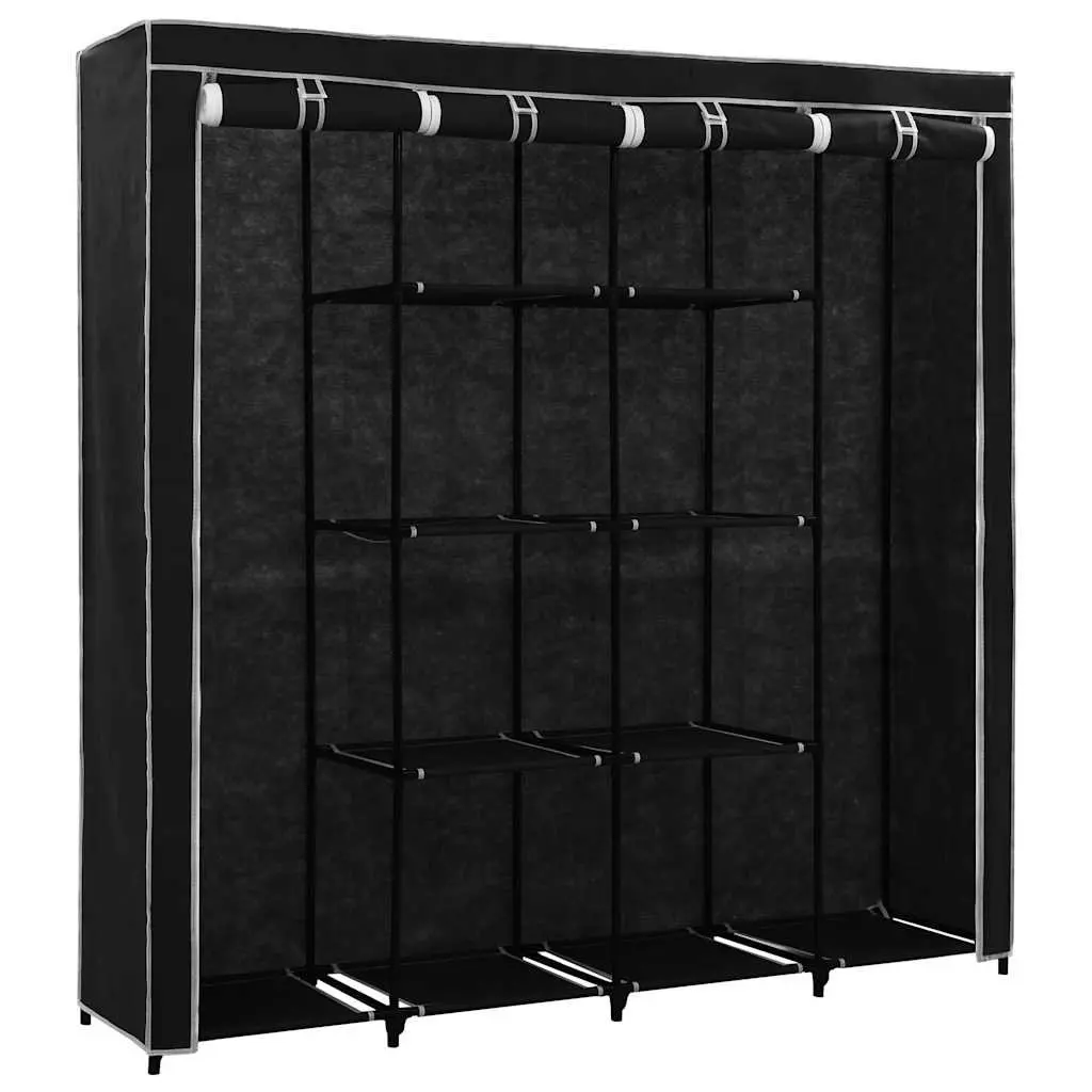 Wardrobe Storage Cabinet Black 175x45x170cm Four Compartments Clothes Organiser