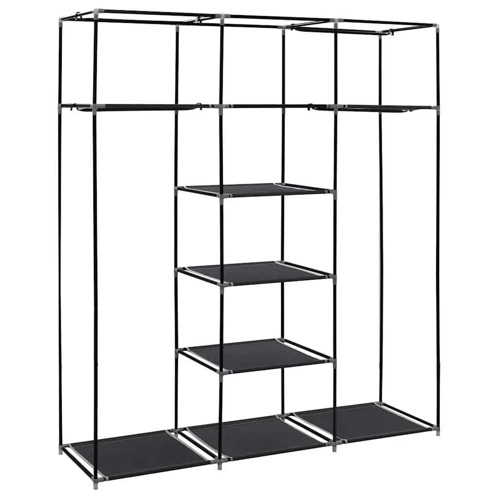 Portable Wardrobe Storage Cabinet Black 150x45x175cm Multiple Compartments and Rods