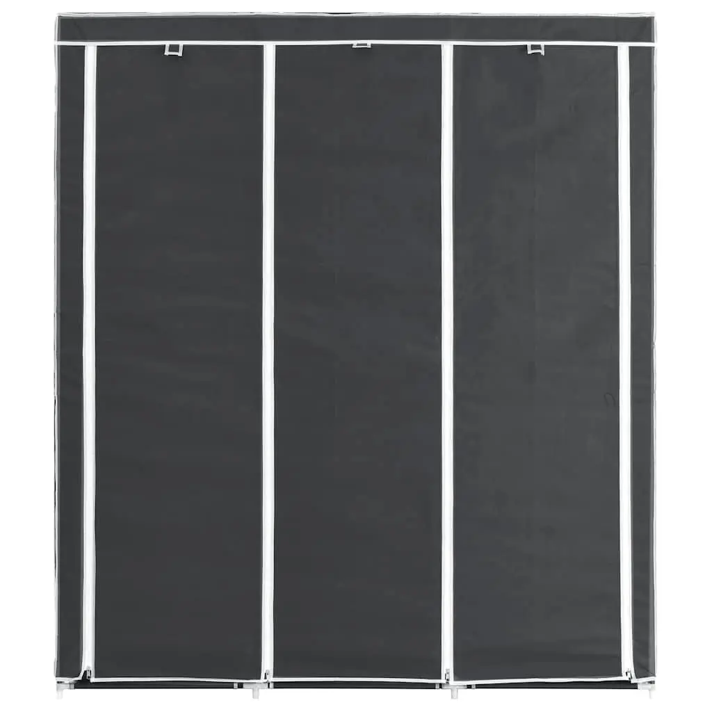 Portable Wardrobe Storage Cabinet Black 150x45x175cm Multiple Compartments and Rods