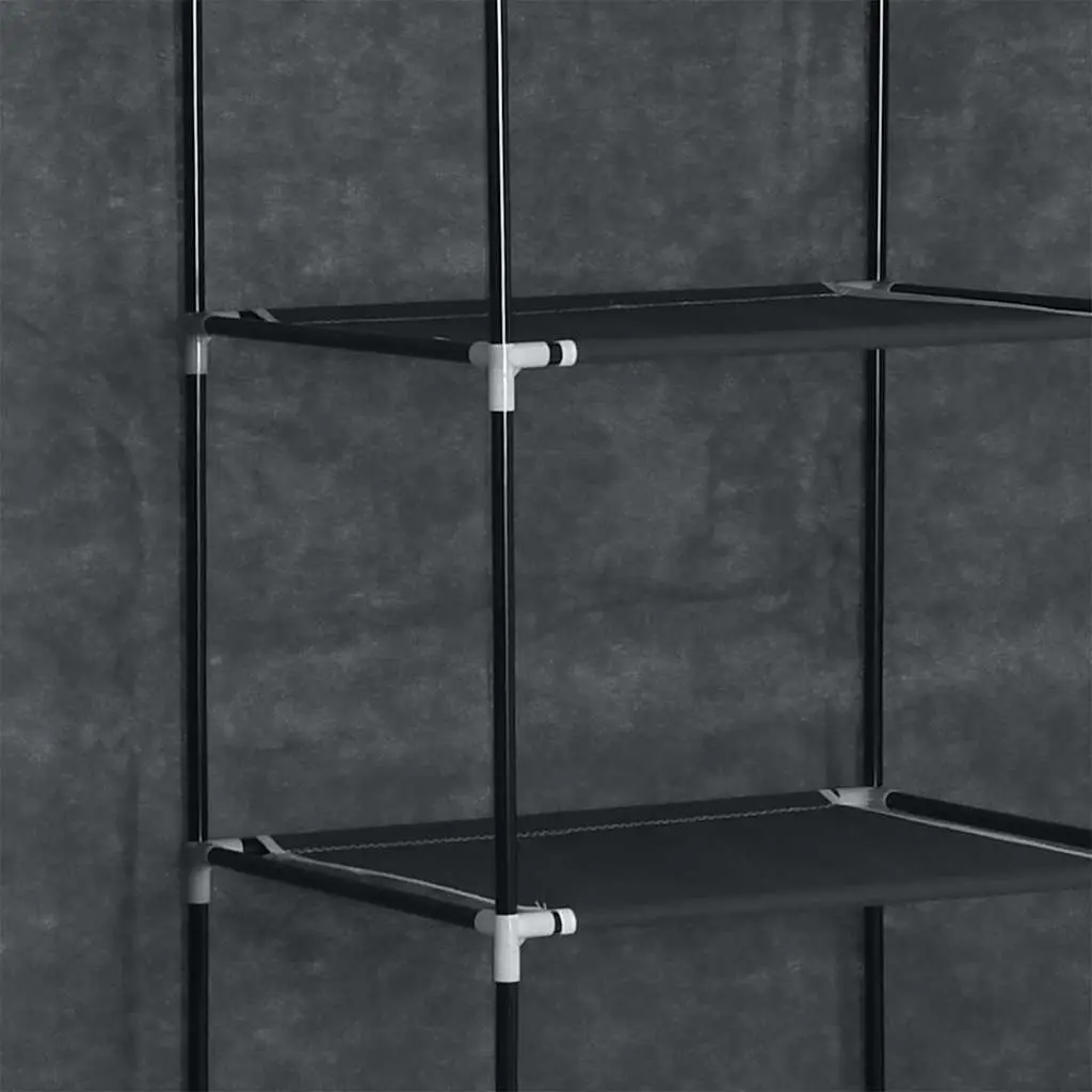 Portable Wardrobe Storage Cabinet Black 150x45x175cm Multiple Compartments and Rods