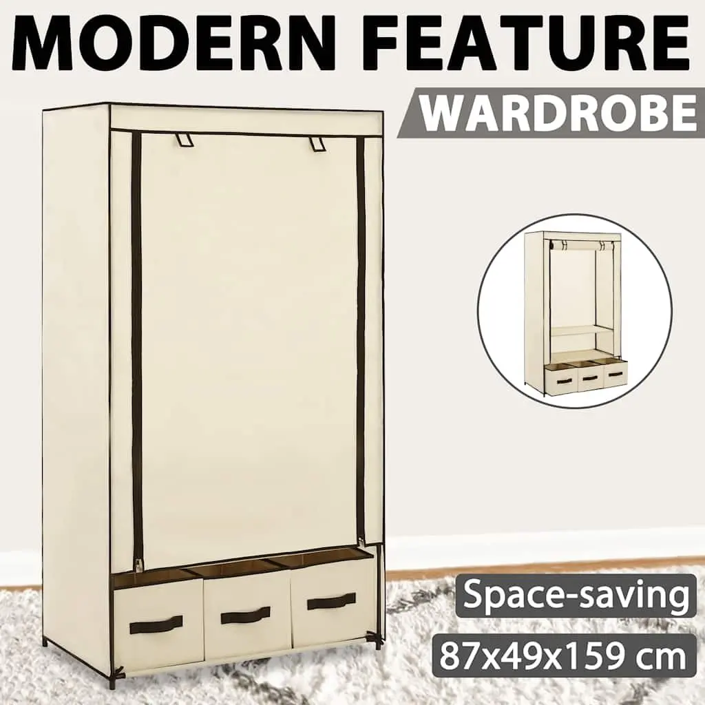 Fabric Wardrobe Cream Portable Closet Storage Cabinet Collapsible Bedroom