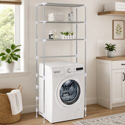 3-Tier Storage Rack Over Laundry Machine Bathroom Organiser Silver 69x28x169cm