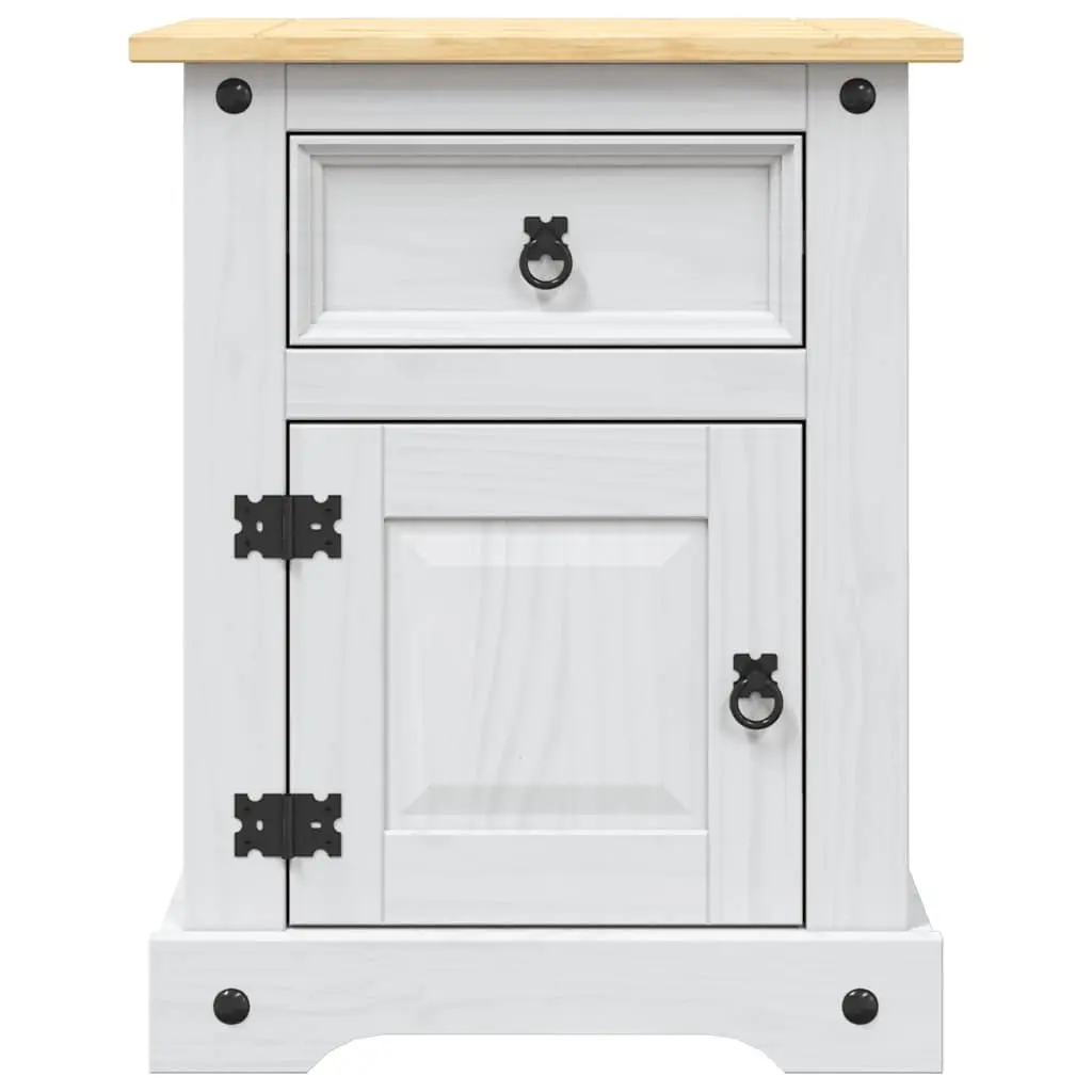 Wooden Bedside Cabinet White Mexican Corona Style with Drawer and Cupboard for Compact Storage