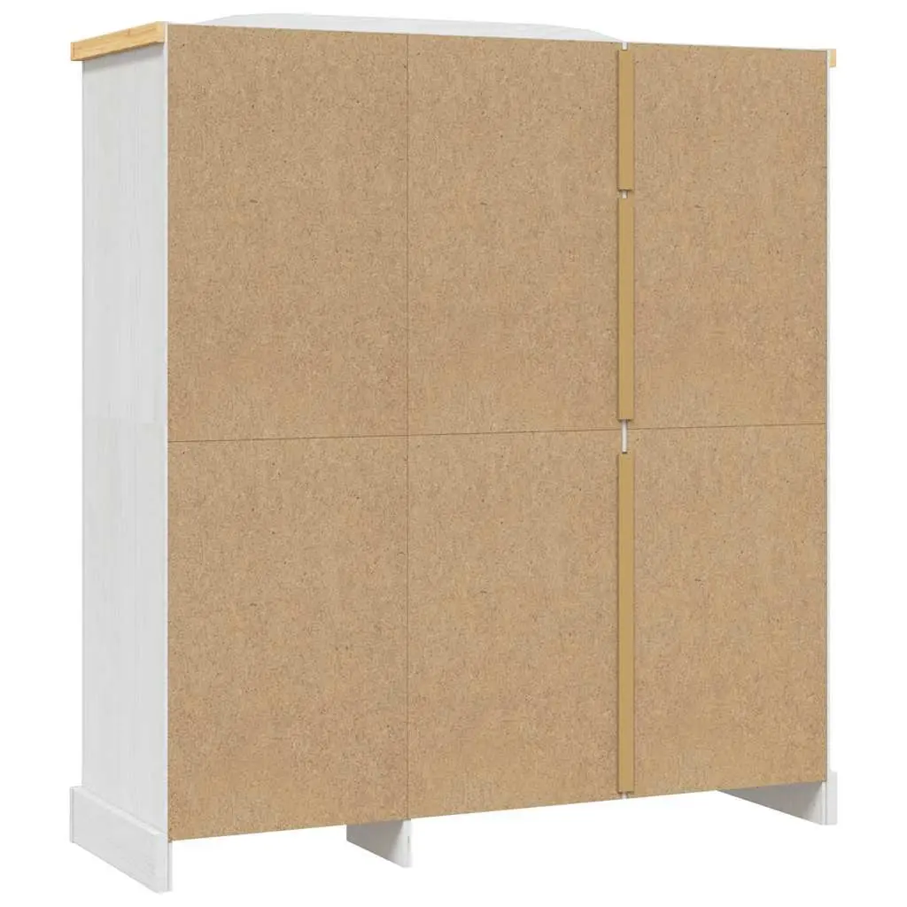 3-Door White Wooden Wardrobe Pine Cabinet with Domed Top and Multiple Compartments