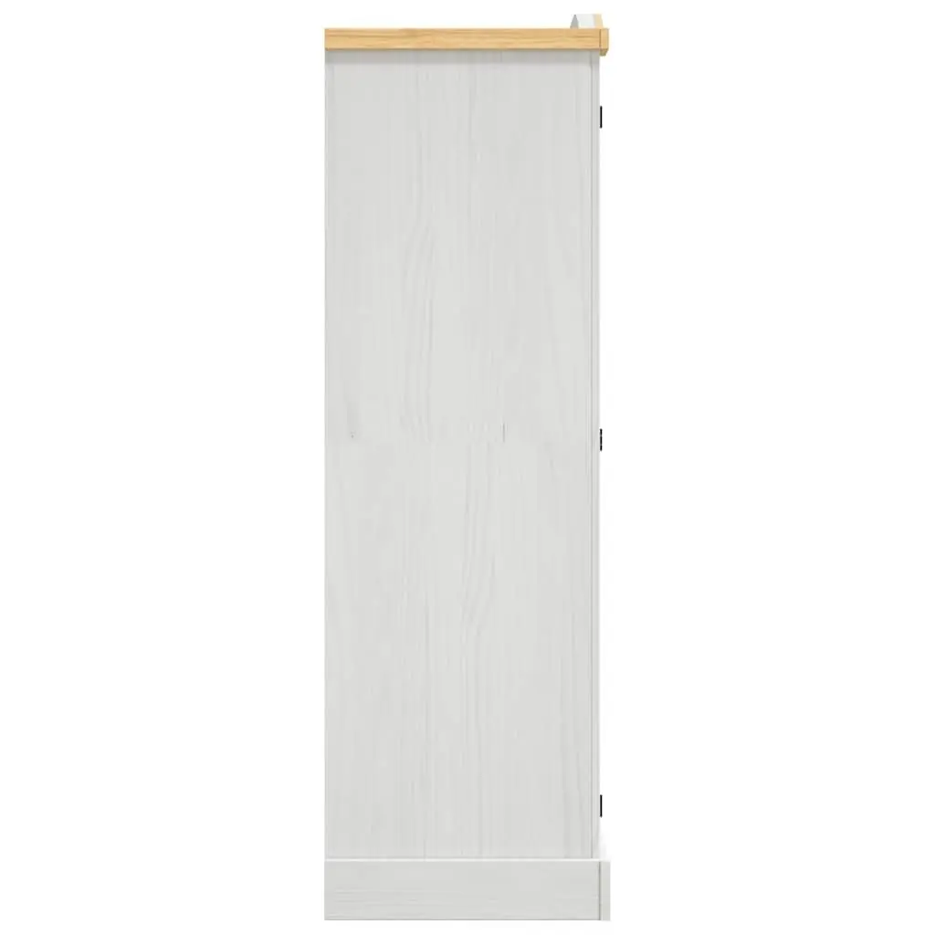 3-Door White Wooden Wardrobe Pine Cabinet with Domed Top and Multiple Compartments