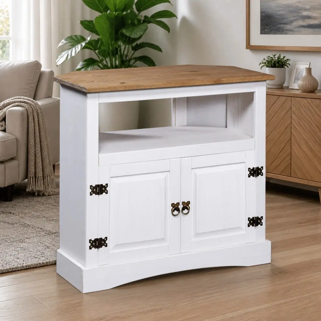 Console Table White 80x43x78cm Solid Pinewood Mexican Corona Style Side Cabinet