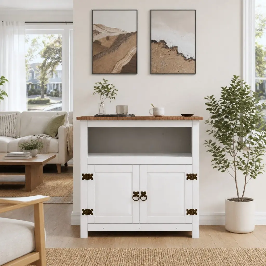 TV Cabinet White Mexican Style Entertainment Unit with 1 Cabinet Compartment and 1 Shelf