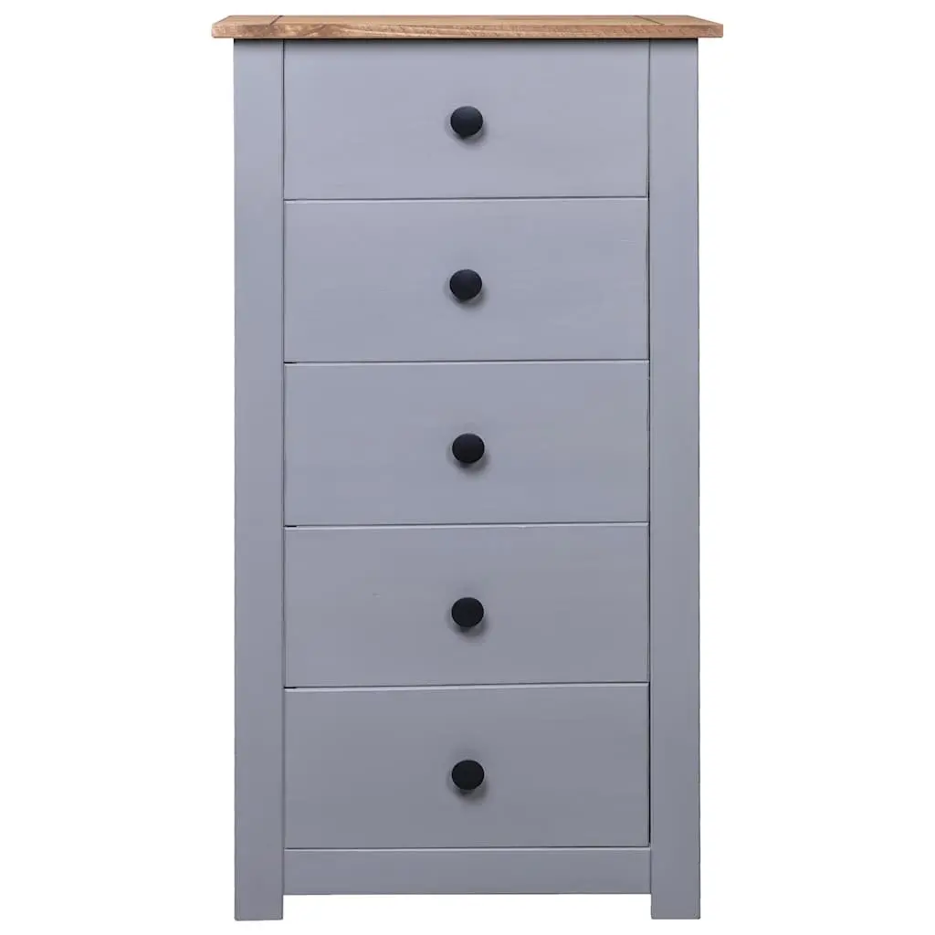 Sideboard Cabinet Grey Solid Pinewood 5 Drawer Storage Unit