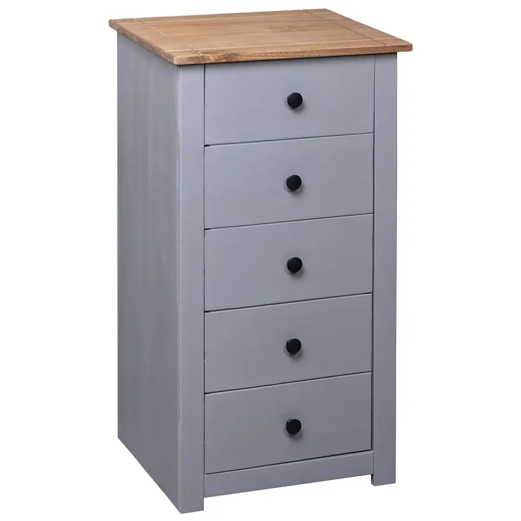 Sideboard Cabinet Grey Solid Pinewood 5 Drawer Storage Unit