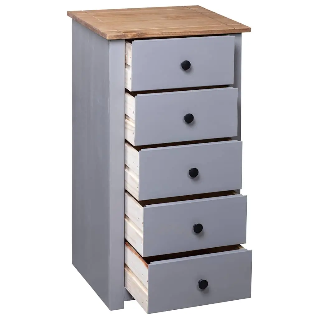 Sideboard Cabinet Grey Solid Pinewood 5 Drawer Storage Unit