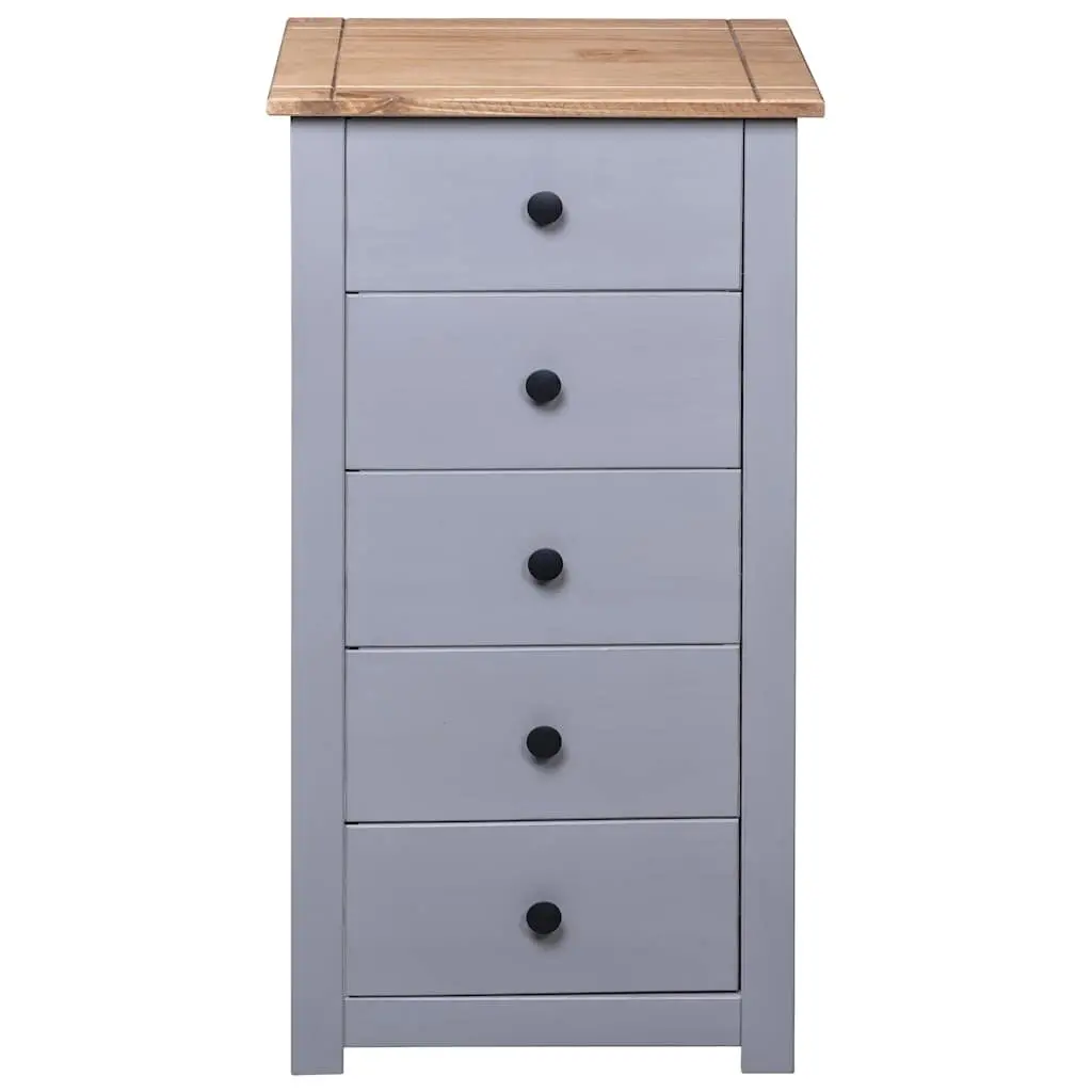 Sideboard Cabinet Grey Solid Pinewood 5 Drawer Storage Unit