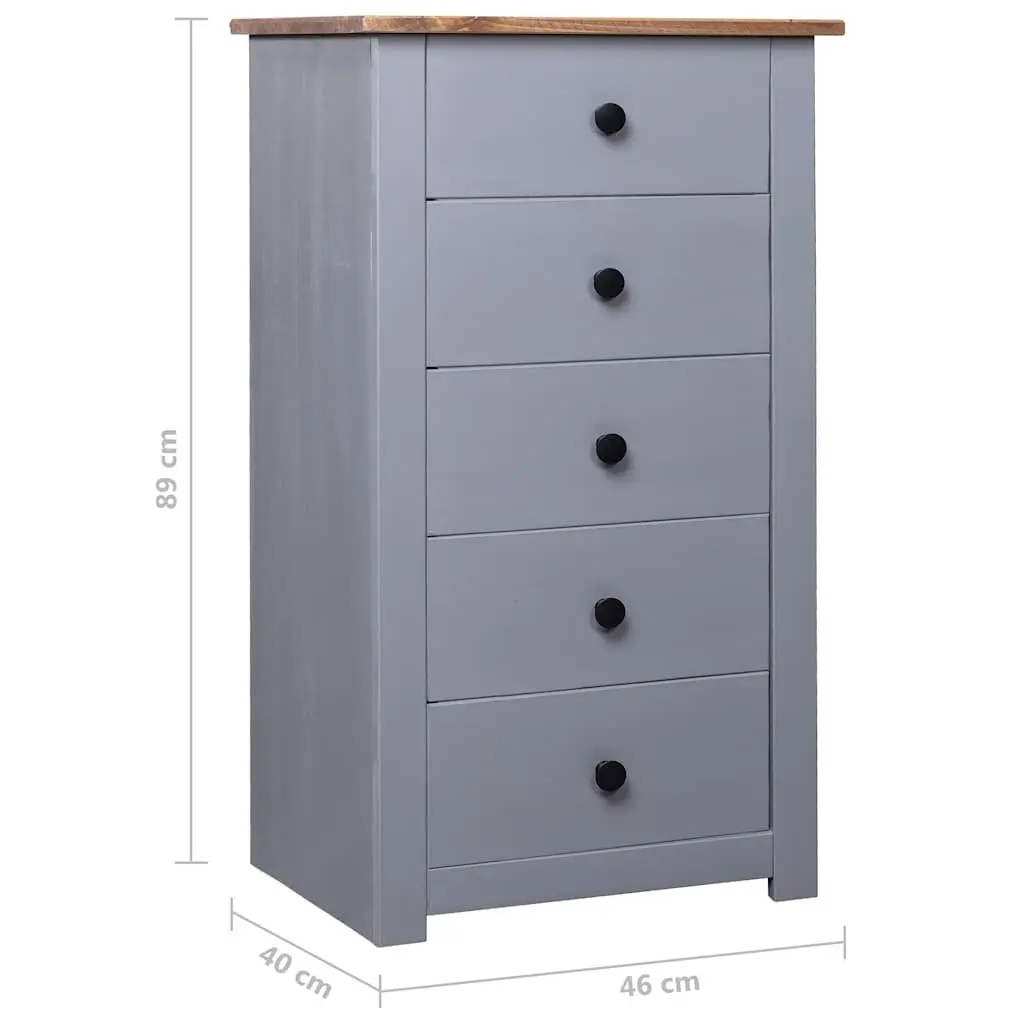 Sideboard Cabinet Grey Solid Pinewood 5 Drawer Storage Unit