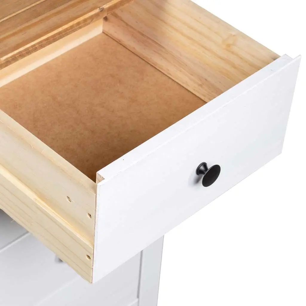 Pinewood Sideboard White 5 Drawer Storage Cabinet for Living Room Buffet Display