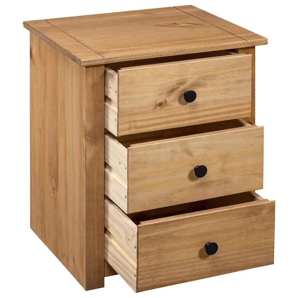 Bedside Table Brown 3 Drawer Wooden Nightstand Solid Pine Storage Chest