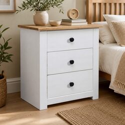 Compact White Bedside Cabinet with 3 Drawer Storage