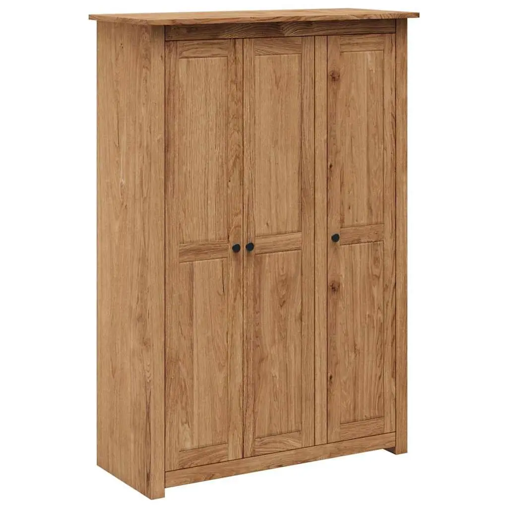 3 Door Wardrobe Brown 118x50x171.5 cm Solid Pinewood Storage Cabinet with 4 Fixed Shelves and Hanger Bar for Bedroom Organization