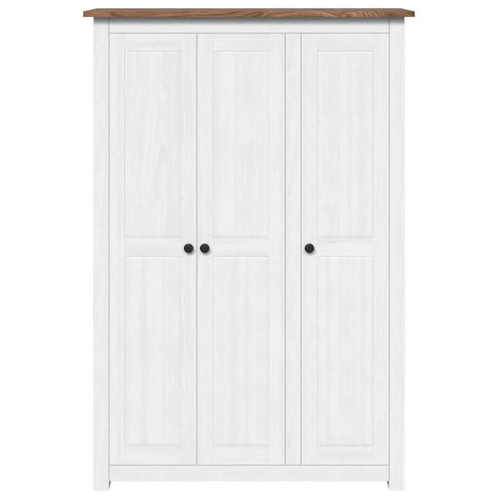 3-Door Wardrobe White Pine Storage Cabinet Bedroom Furniture with Shelves and Hanger Bar