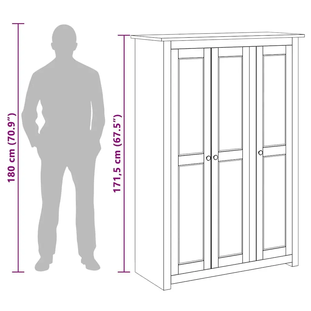 3-Door Wardrobe White Pine Storage Cabinet Bedroom Furniture with Shelves and Hanger Bar