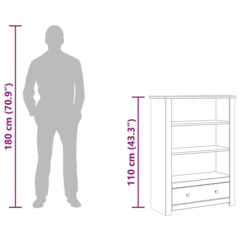 Wooden Bookcase Brown 80x35x110 cm Solid Pine 3 Shelves and 1 Drawer Storage Shelving Unit