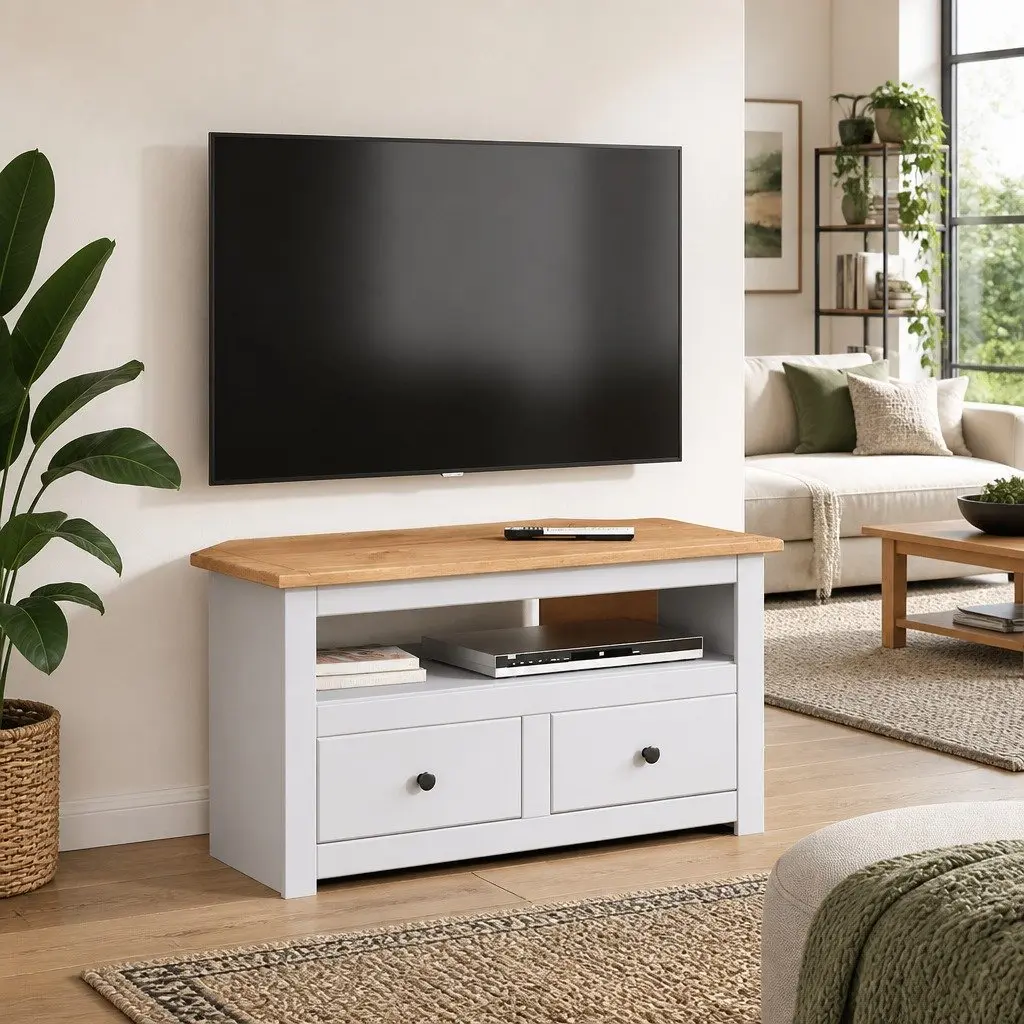 White Corner TV Cabinet with Storage Drawers