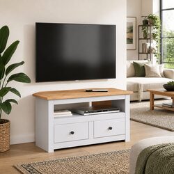 Corner TV Cabinet White Modern Living Room Storage Unit with Drawers