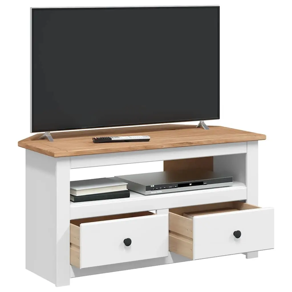 White Corner TV Cabinet with Storage Drawers