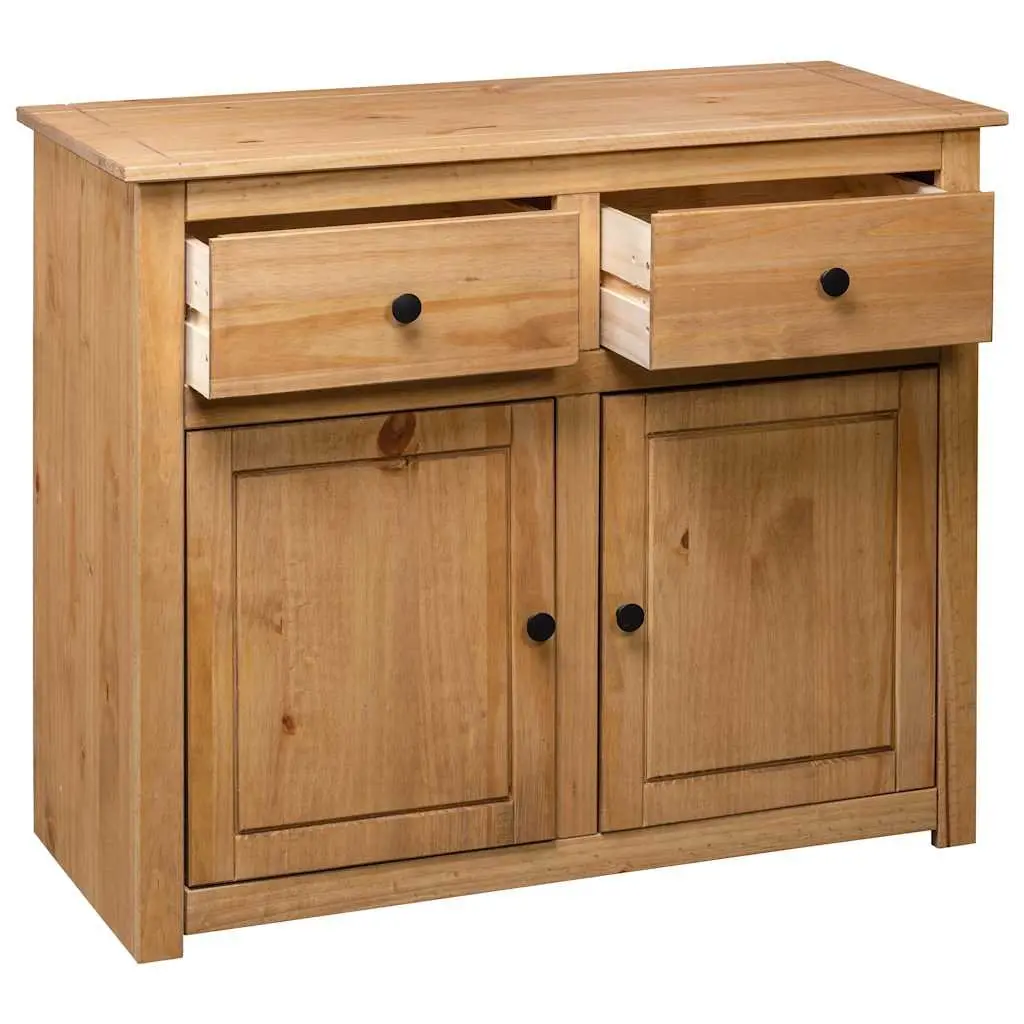 Sideboard Brown 93x40x80 cm Solid Pinewood 2 Drawers 2 Doors Storage Cabinet