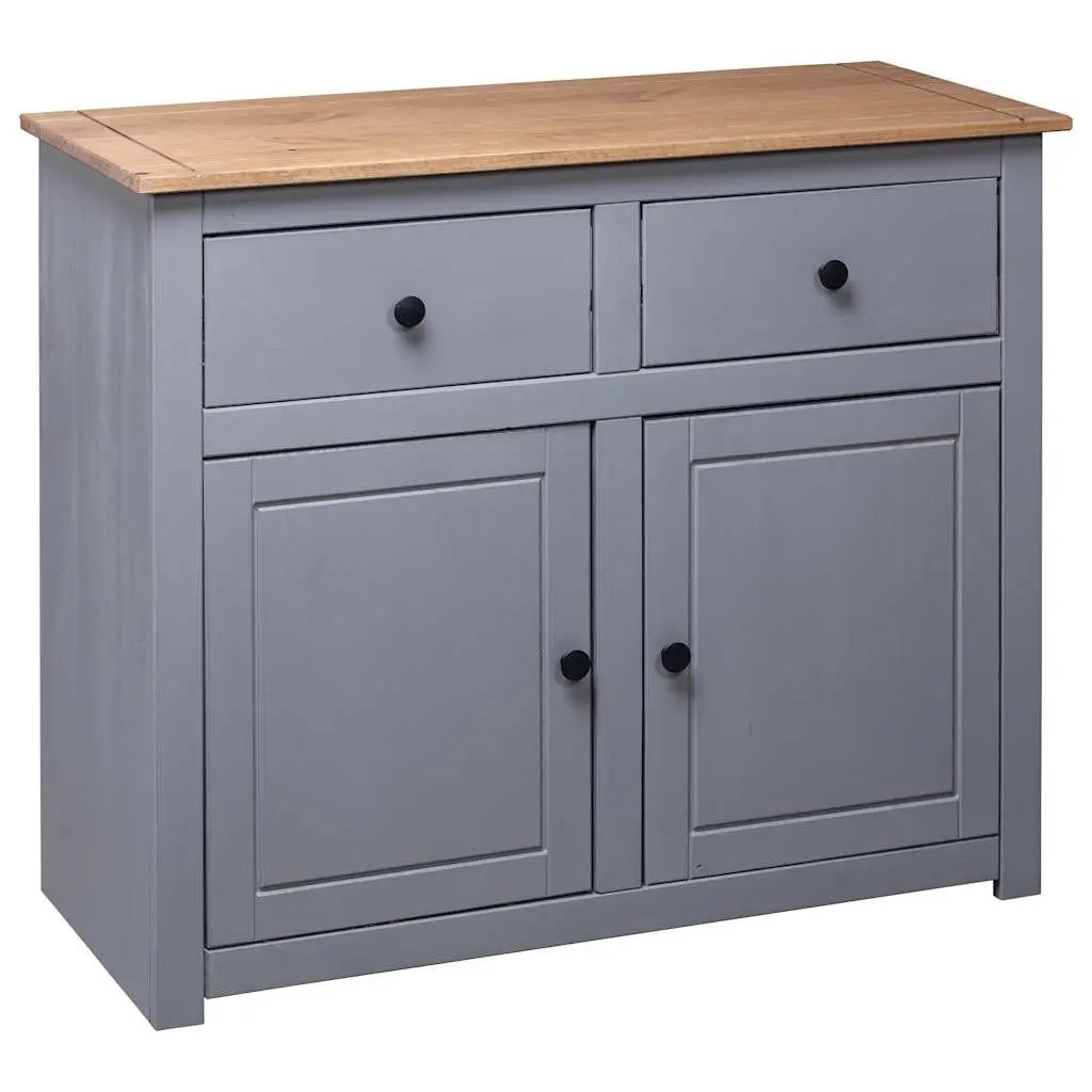 Sideboard Grey 93x40x80 cm Solid Pinewood Storage Cabinet with Drawers Doors