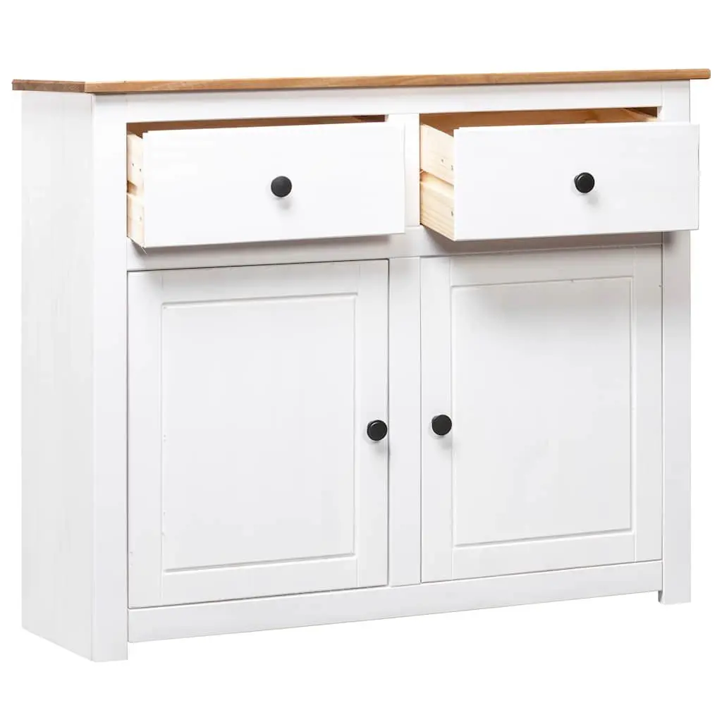 Sideboard White Solid Pinewood 2 Drawers 2 Doors Storage Cabinet