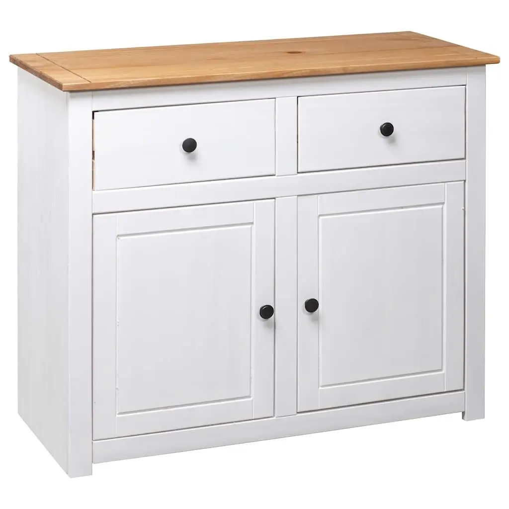 Sideboard White Solid Pinewood 2 Drawers 2 Doors Storage Cabinet