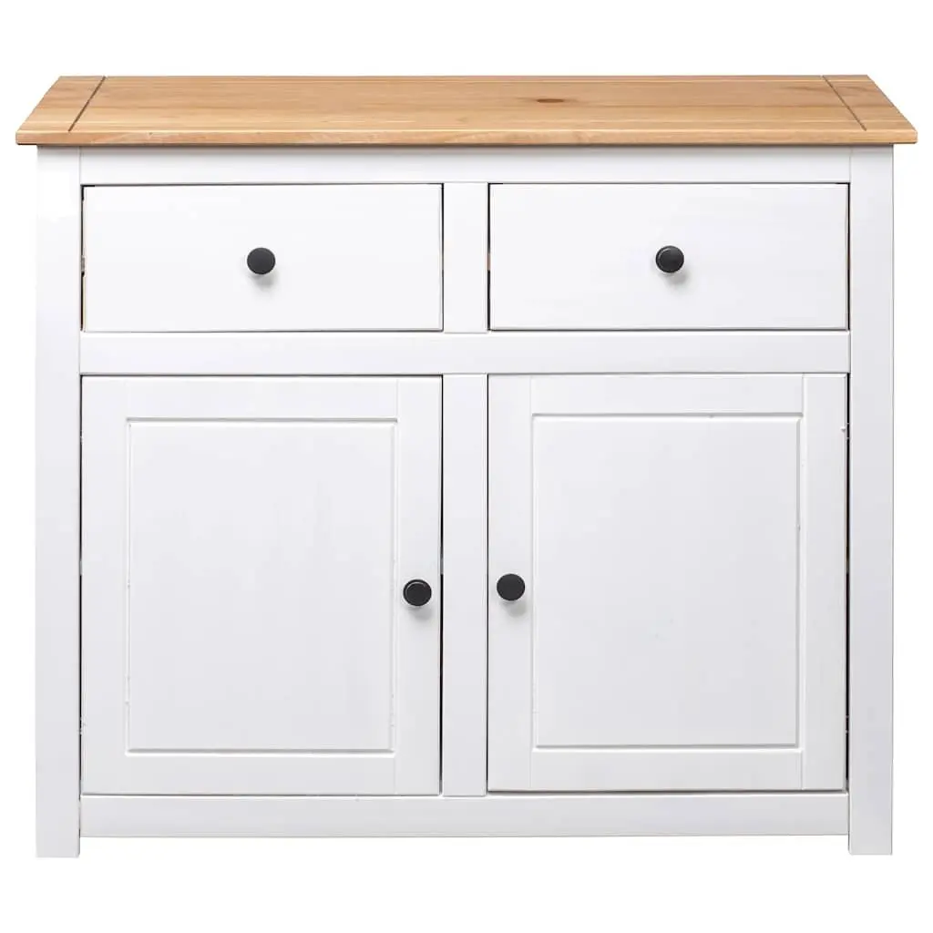 Sideboard White Solid Pinewood 2 Drawers 2 Doors Storage Cabinet