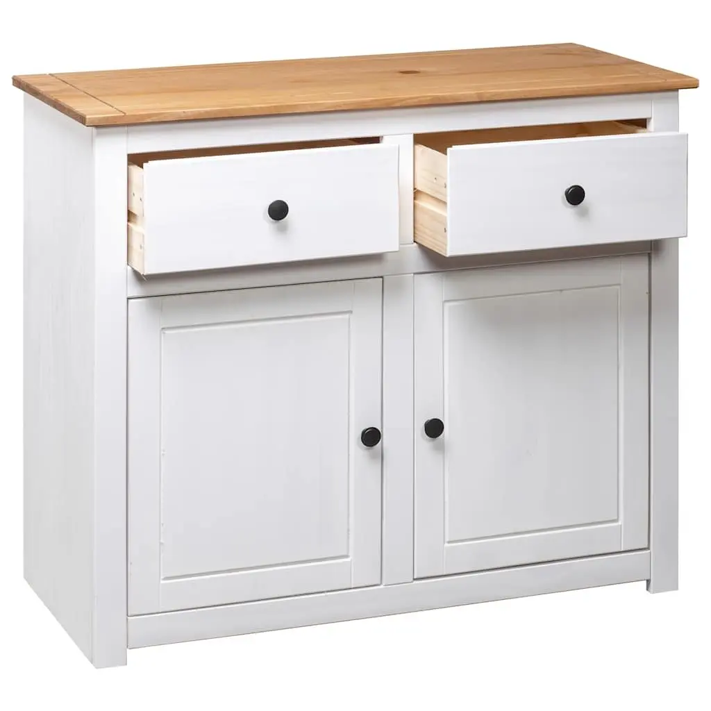 Sideboard White Solid Pinewood 2 Drawers 2 Doors Storage Cabinet
