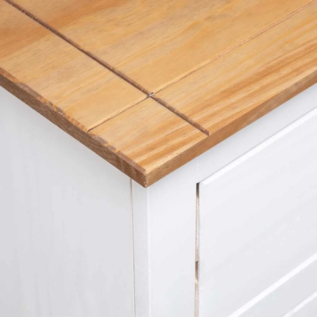 Sideboard White Solid Pinewood 2 Drawers 2 Doors Storage Cabinet