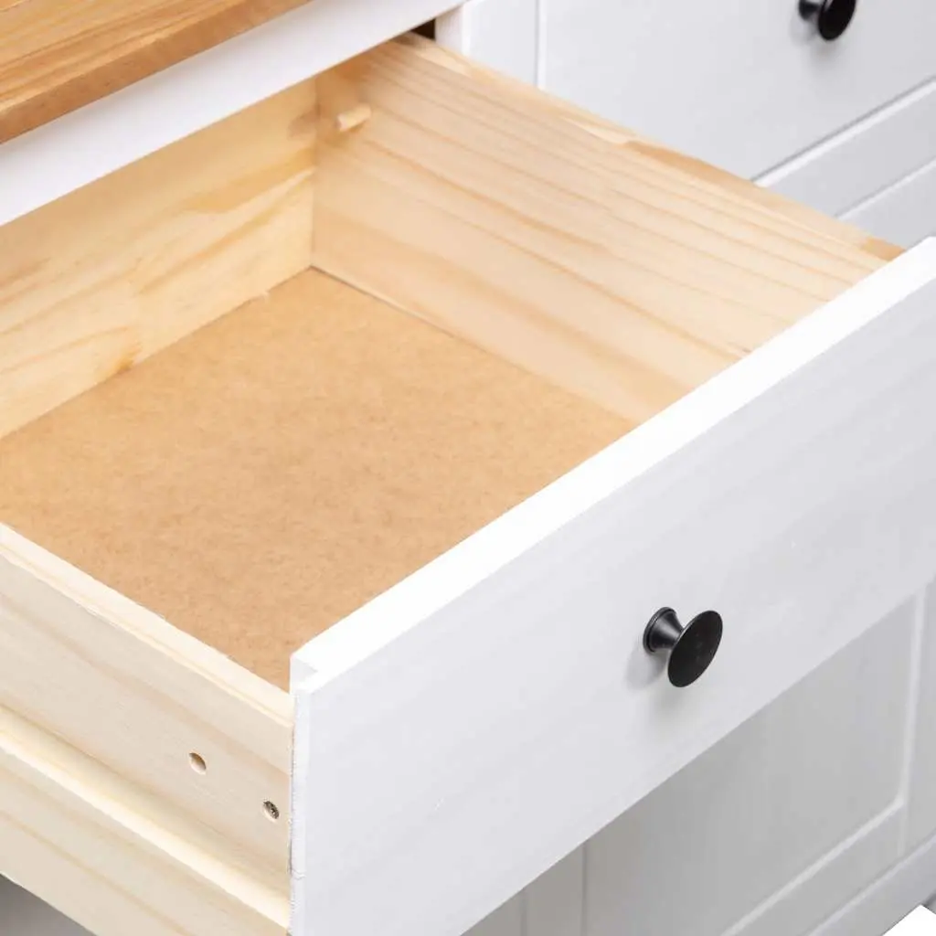 Sideboard White Solid Pinewood 2 Drawers 2 Doors Storage Cabinet