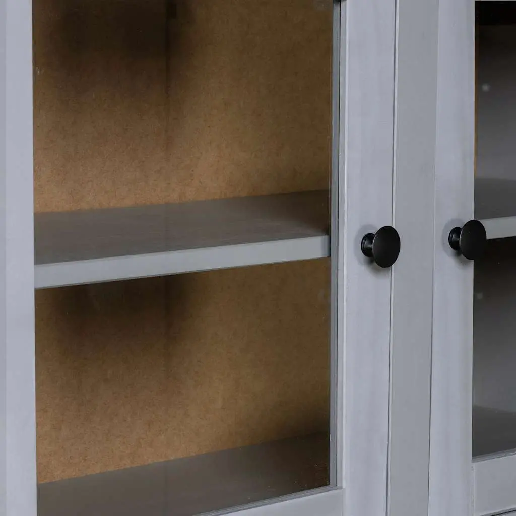 Storage Cabinet Highboard Grey Solid Pine Wood 93x40.5x180cm Ample Storage Space