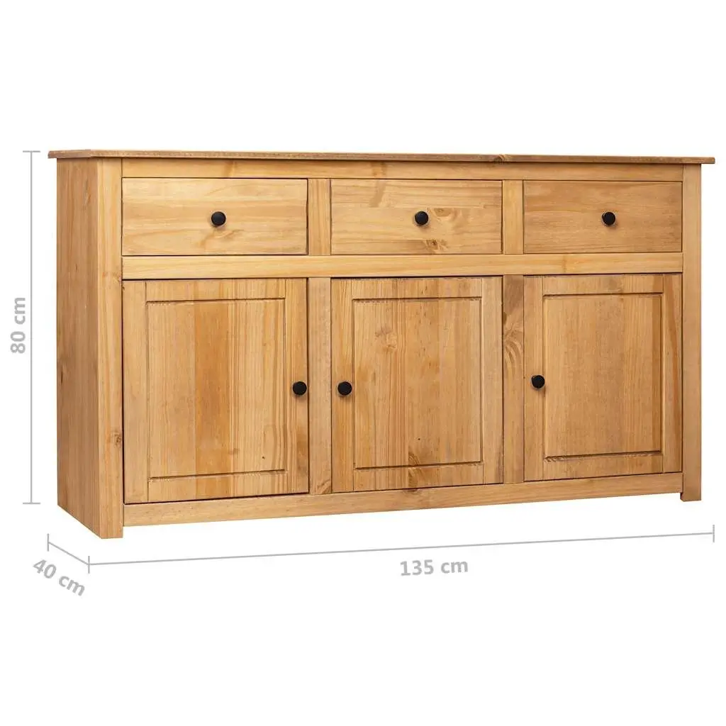 Pinewood Sideboard Brown 135x40x80 cm Storage Cabinet with 3 Drawers and Compartments