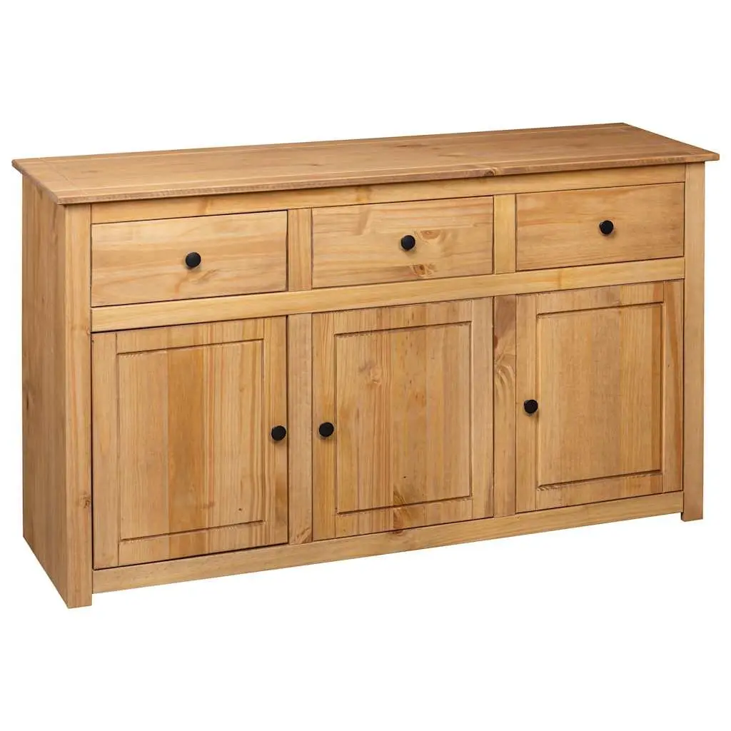 Pinewood Sideboard Brown 135x40x80 cm Storage Cabinet with 3 Drawers and Compartments