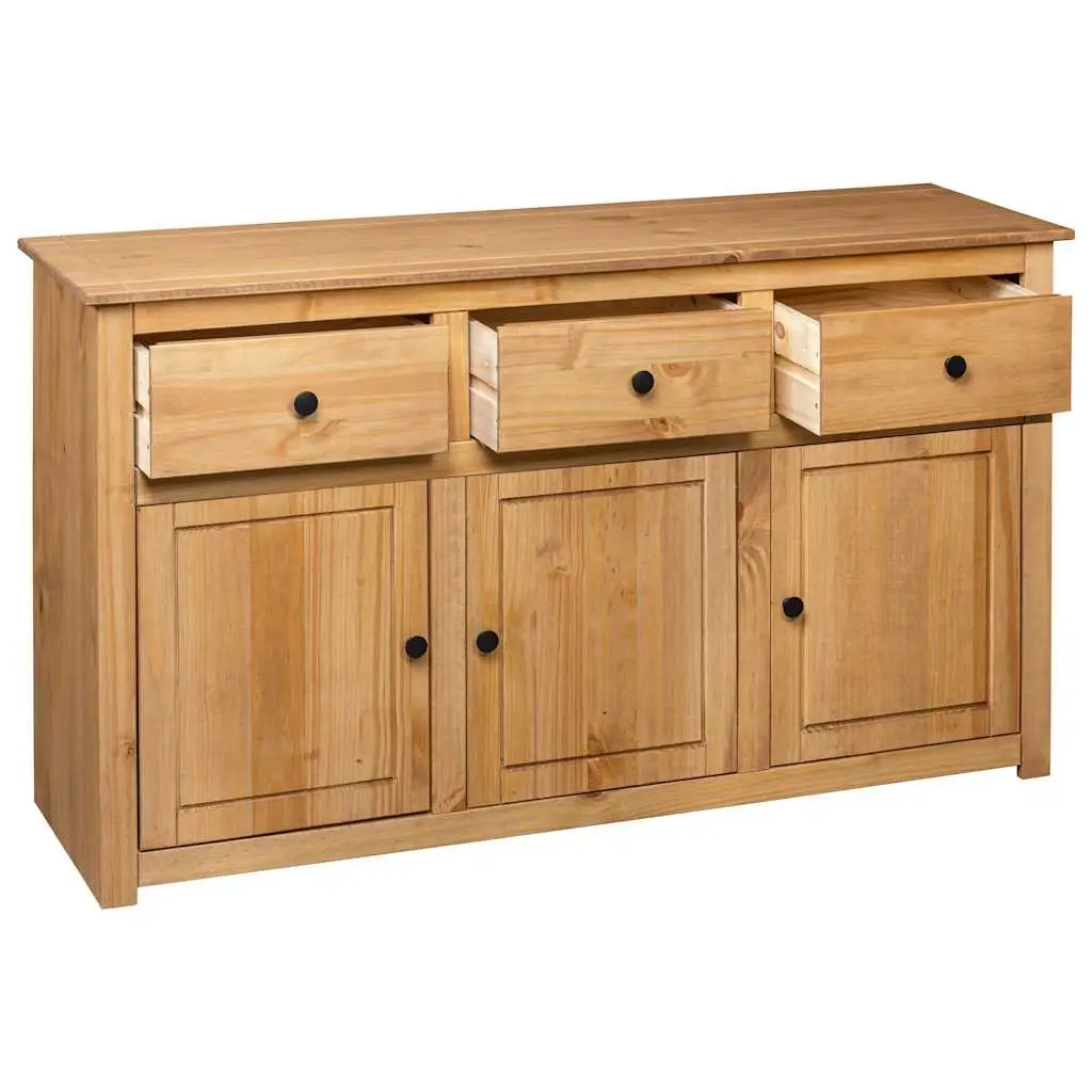 Pinewood Sideboard Brown 135x40x80 cm Storage Cabinet with 3 Drawers and Compartments