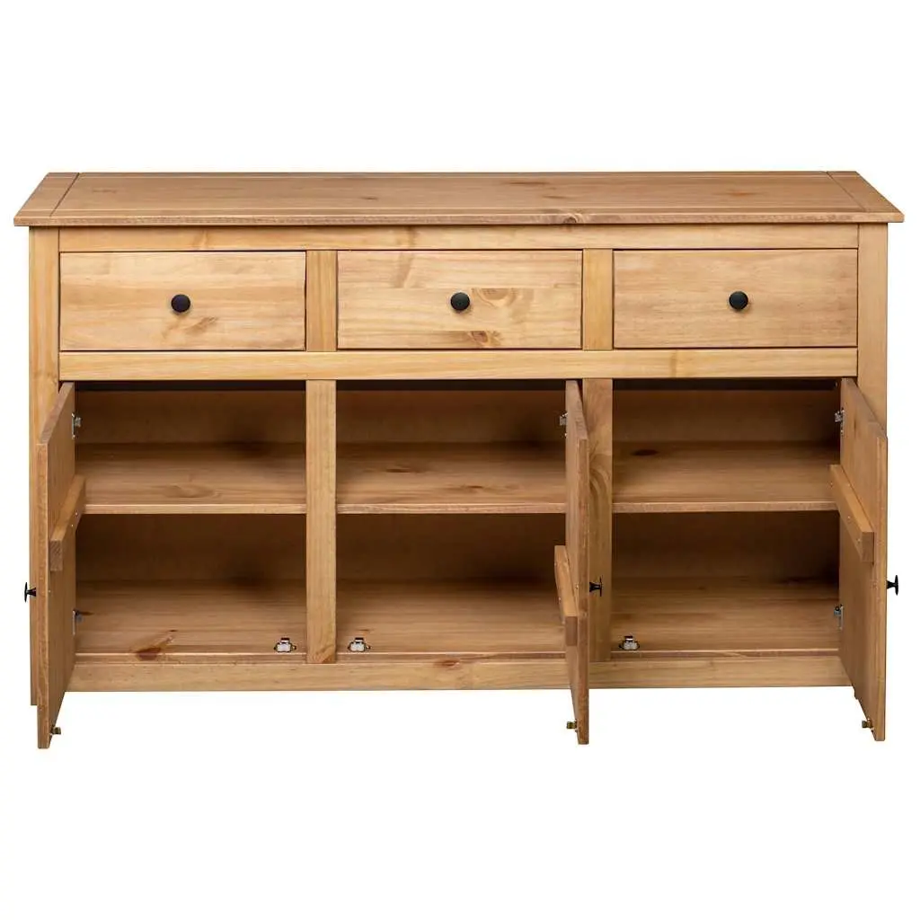 Pinewood Sideboard Brown 135x40x80 cm Storage Cabinet with 3 Drawers and Compartments