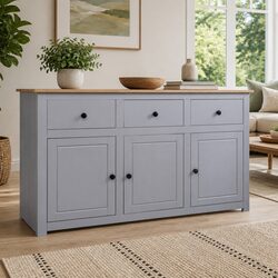 Compact Grey Sideboard with 3 Drawers for Storage