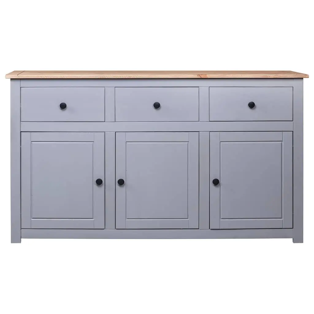 Sideboard Grey Solid Pinewood 3 Drawer Storage Cabinet Display