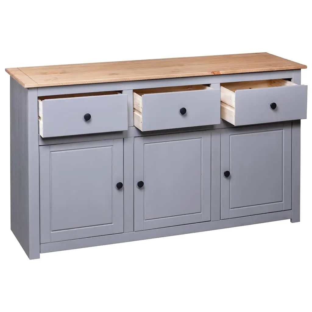 Sideboard Grey Solid Pinewood 3 Drawer Storage Cabinet Display