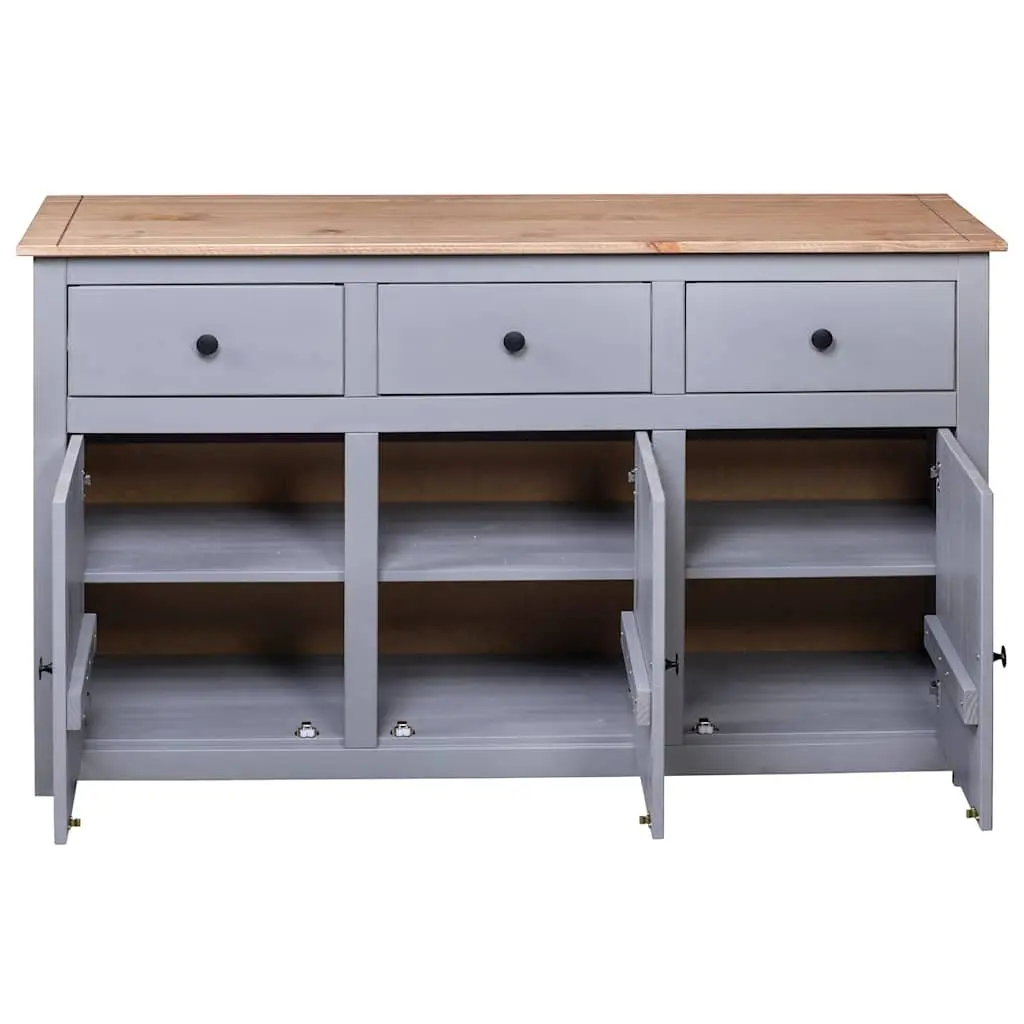 Sideboard Grey Solid Pinewood 3 Drawer Storage Cabinet Display