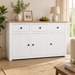 White Pinewood Sideboard with Ample Storage Space