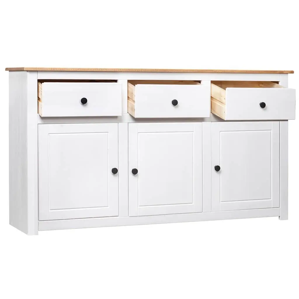 Sideboard White Solid Pinewood 3 Drawer Storage Cabinet Buffet Display Unit