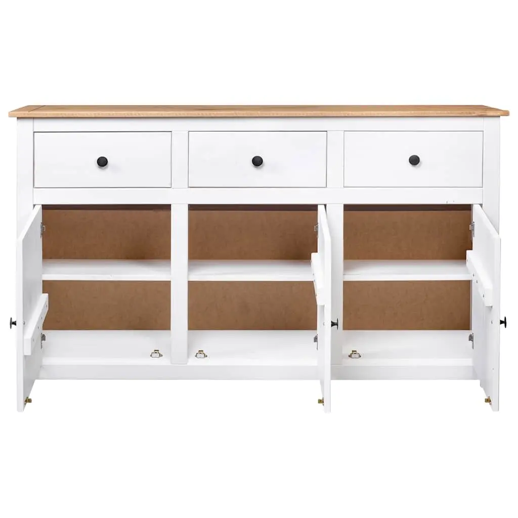 Sideboard White Solid Pinewood 3 Drawer Storage Cabinet Buffet Display Unit
