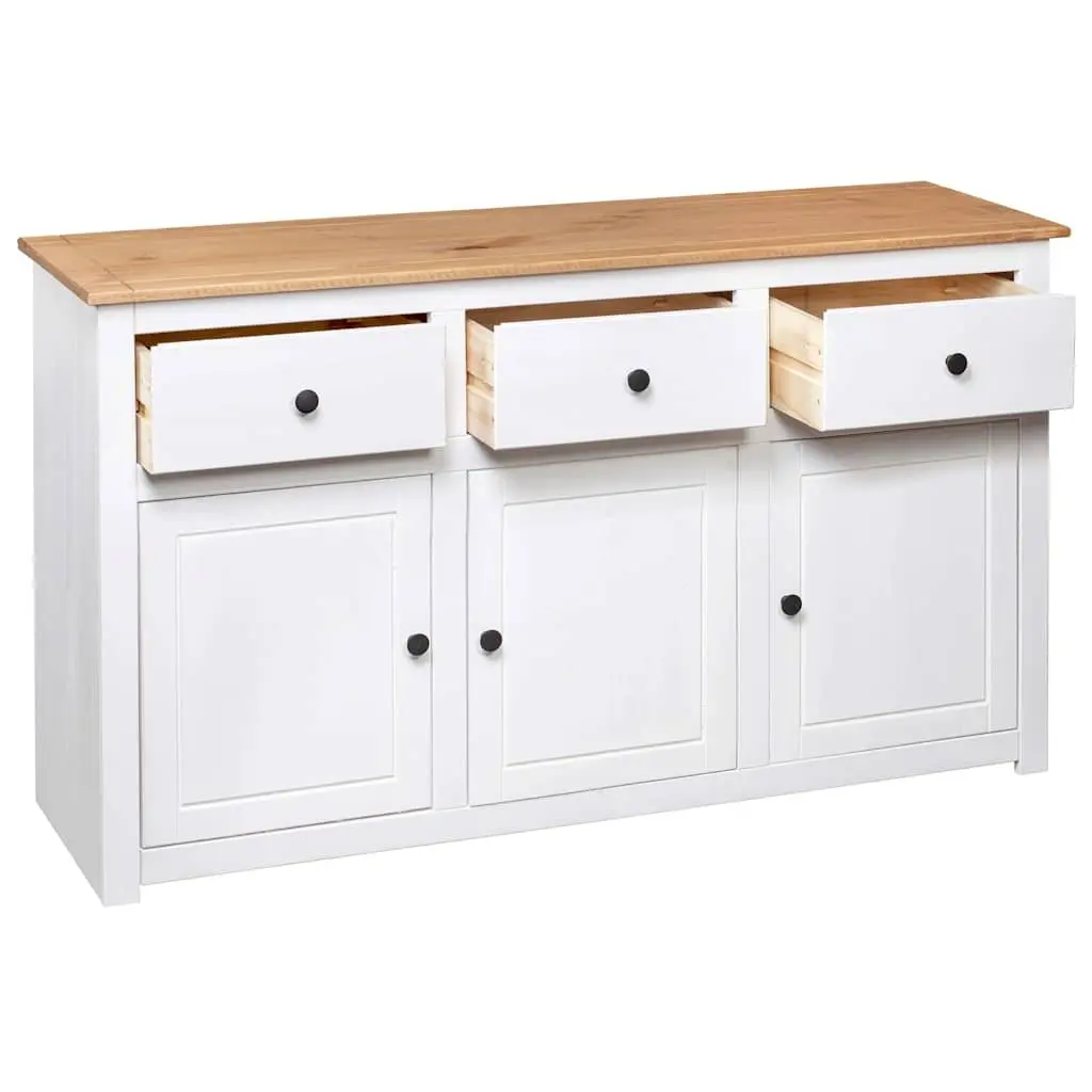 Sideboard White Solid Pinewood 3 Drawer Storage Cabinet Buffet Display Unit