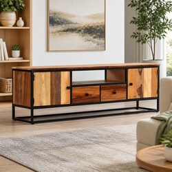 Quality TV Cabinet: Reclaimed Wood & Steel Frame 120x30x40 cm