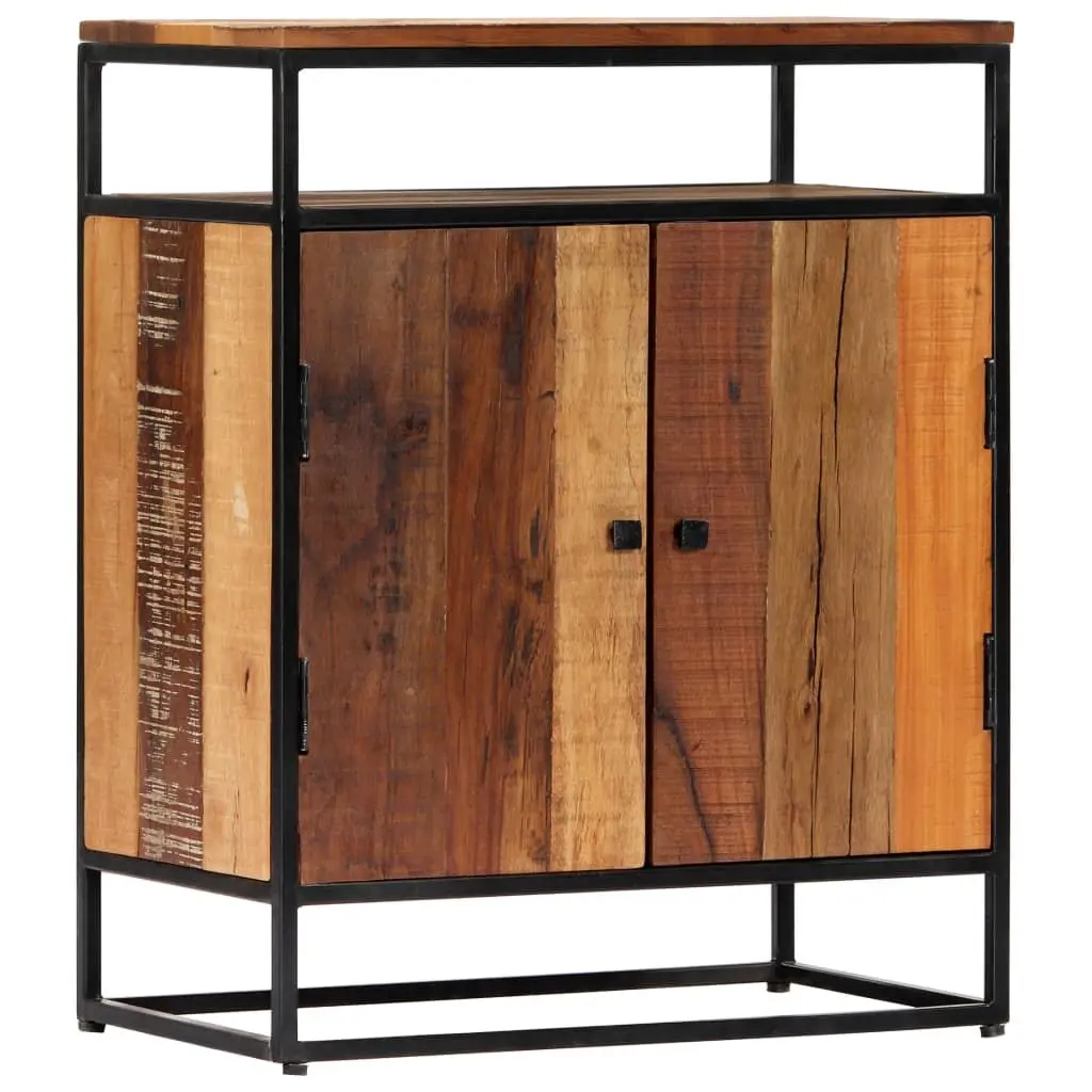 Side Cabinet Brown 60x35x76cm Solid Reclaimed Wood with 2 Doors and 1 Shelf for Organised Storage